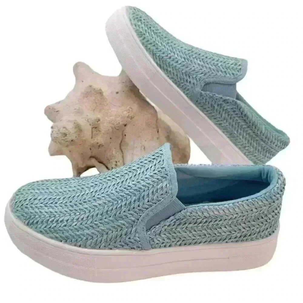 BUY ONE GET ONE FREE Soda Hike Slip-on  Fashion Sneaker  Blue Raffia - Size 9